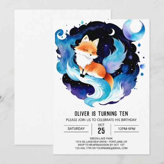 Custom Fox Printable Verjaardag Kaart (Voorkant / Achterkant)