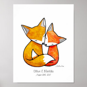 Custom Fox Wall Art Unique Wedding Gift for Couple Poster