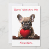 Custom Franse Bulldog Holding Hart Valentijn Feestdagenkaart (Voorkant)