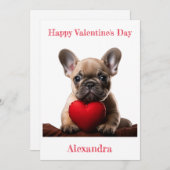 Custom Franse Bulldog Holding Hart Valentijn Feestdagenkaart (Voorkant / Achterkant)