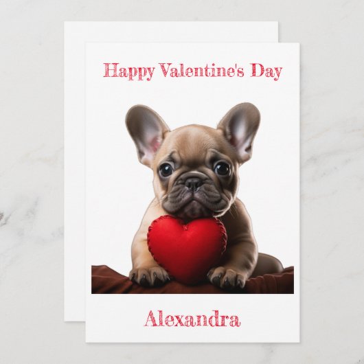 Custom Franse Bulldog Holding Hart Valentijn Feestdagenkaart (Voorkant / Achterkant)