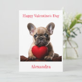 Custom Franse Bulldog Holding Hart Valentijn Feestdagenkaart (Staand voorkant)
