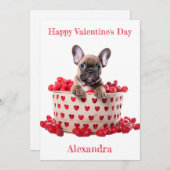 Custom Franse Bulldog mand met harten Valentijn Feestdagenkaart (Voorkant / Achterkant)