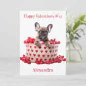 Custom Franse Bulldog mand met harten Valentijn Feestdagenkaart (Staand voorkant)