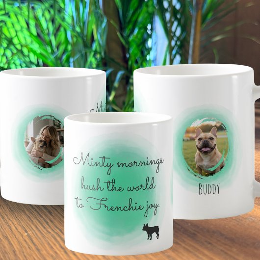 Custom French Bulldog Mug in Mint Green Watercolor Koffiemok