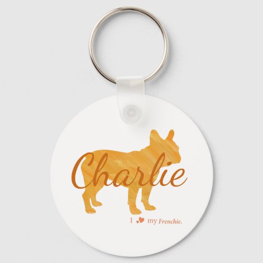 Custom French Bulldog Pastel Orange Frenchie Sleutelhanger (Voorkant)
