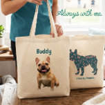 Custom French Bulldog Photo I Love My Frenchie Tote Bag<br><div class="desc">Carry your furry best friend everywhere you go with this charming custom French Bulldog photo design. The front features a beautiful teal Frenchie silhouette decorated with pastel pink typography, while the back displays your own dog's personalized picture and name. To achieve the clean look in our sample, simply click the...</div>