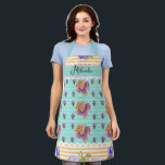 Custom French Pastel Purple Aqua Pansy Womans Name Schort<br><div class="desc">Shabby Chic Floral Aqua Stripe Christmas Stocking. From my own art design.</div>