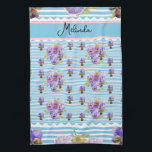 Custom French Pastel Purple Blue Pansy Womans Name Theedoek<br><div class="desc">Shabby Chic Floral Aqua Stripe Christmas Stocking. From my own art design.</div>
