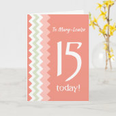 Custom Front 15e verjaardag, koraal, munt Chevrons Kaart (Gele Bloem)