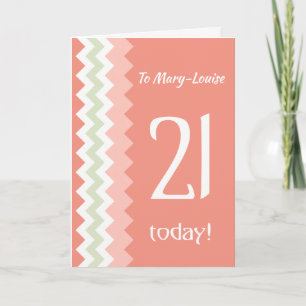 Custom Front 21e verjaardag, koraal, munt Chevrons Kaart