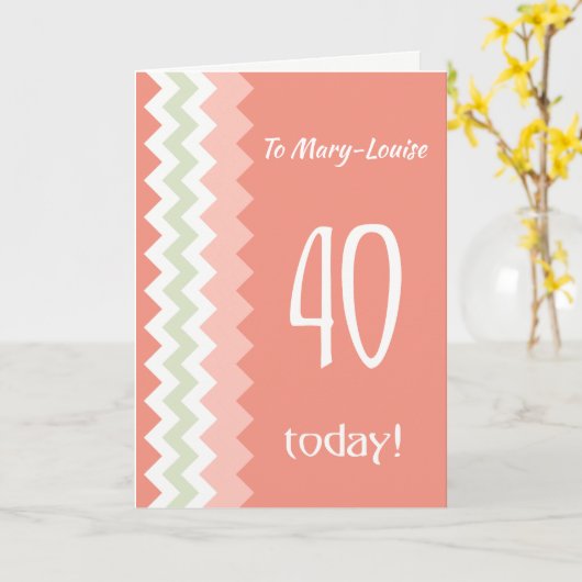 Custom Front 40th Verjaardag, Koraal, Mint Chevron Kaart (Gele Bloem)