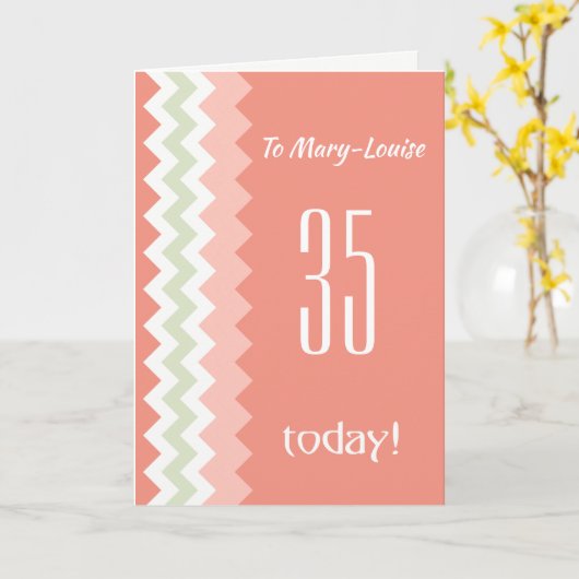 Custom Front Any Age Verjaardag Koraal Mint Chevro Kaart (Gele Bloem)