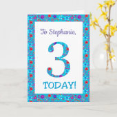 Custom Front  Bloemen 3e Verjaardag Kaart Blauw (Gele Bloem)