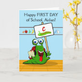 Custom Front, eerste schooldag, leuke rups Kaart (Gele Bloem)