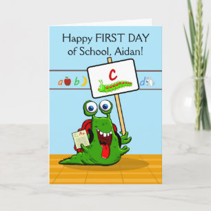 Custom Front, eerste schooldag, leuke rups Kaart