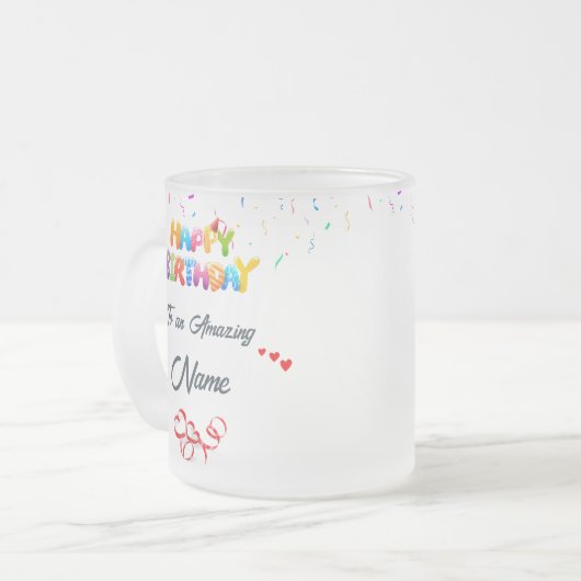 Custom Frosted Glass Mok - Elegant verjaardagscade (Voorkant links)