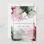 CUSTOM Fuchsia en Sage Green Waterverf Invitati Kaart (Voorkant)