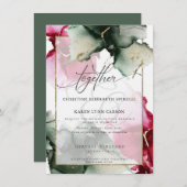 CUSTOM Fuchsia en Sage Green Waterverf Invitati Kaart (Voorkant / Achterkant)