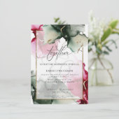 CUSTOM Fuchsia en Sage Green Waterverf Invitati Kaart (Staand voorkant)