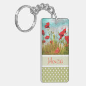 Custom Fun Classic Rood Poppy Bloemen Meadow Field Sleutelhanger (Voorkant Links)