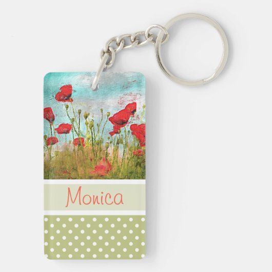 Custom Fun Classic Rood Poppy Bloemen Meadow Field Sleutelhanger (achterkant)