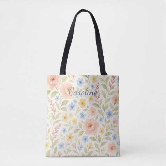 Custom Fun Classy Shabby Franse Bloemkunst Patroon Tote Bag (Voorkant)