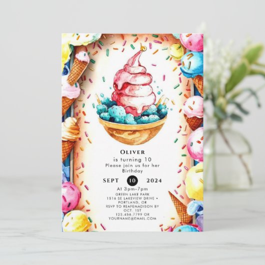 Custom Fun Creamy Ice Cream Verjaardag Kaart (Staand voorkant)