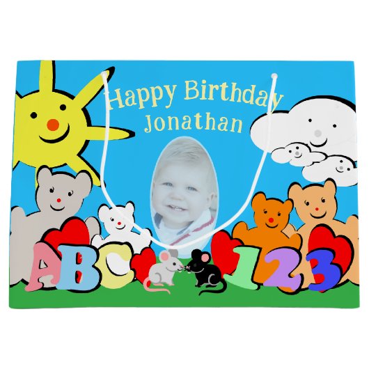 Custom Fun Cute Animals Birthday Groot Cadeauzakje (Voorkant)