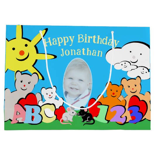 Custom Fun Cute Animals Birthday Groot Cadeauzakje (Achterkant)