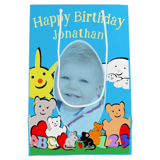 Custom Fun Cute Animals Birthday Medium Cadeauzakje (Achterkant)