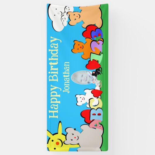 Custom Fun Cute Animals Birthday Party Spandoek (Verticaal)