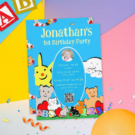 Custom Fun Cute Bears QR Code Birthday Invitation