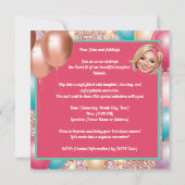 Custom Fun & Fabulous Sweet 16 Karikatuur Ontwerp Kaart (Achterkant)