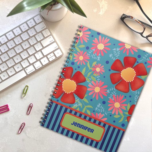 Custom Fun Floral Gepersonaliseerde Naam Kleurrijk Notitieboek