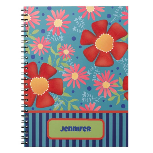 Custom Fun Floral Gepersonaliseerde Naam Kleurrijk Notitieboek (Voorkant)