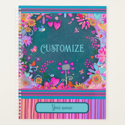Custom Fun gepersonaliseerde naam  bloemenstreep Planner (Voorkant)