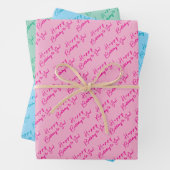 Custom Fun Happy Birthday Pattern Roze Blauw Groen Inpakpapier Vel (In situ)