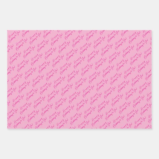 Custom Fun Happy Birthday Pattern Roze Blauw Groen Inpakpapier Vel (Voorkant)