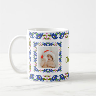 Custom Fun Jolly Blauw Kerst Patroon Foto Thee Koffiemok