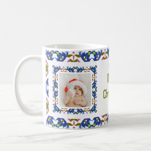 Custom Fun Jolly Blauw Kerst Patroon Foto Thee Koffiemok (Links)