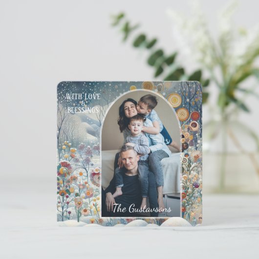 Custom Fun Kleurrijke Abstracte Sneeuwvlokken Flor Feestdagenkaart (Staand voorkant)