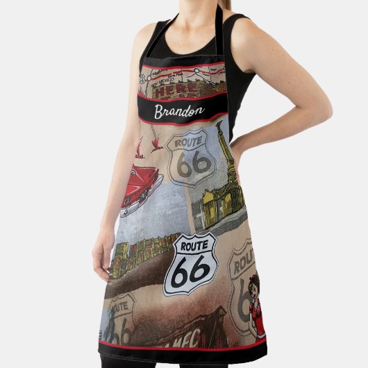 Custom Fun Kleurrijke Route 66 Auto Collage Patroo Schort (Insitu)