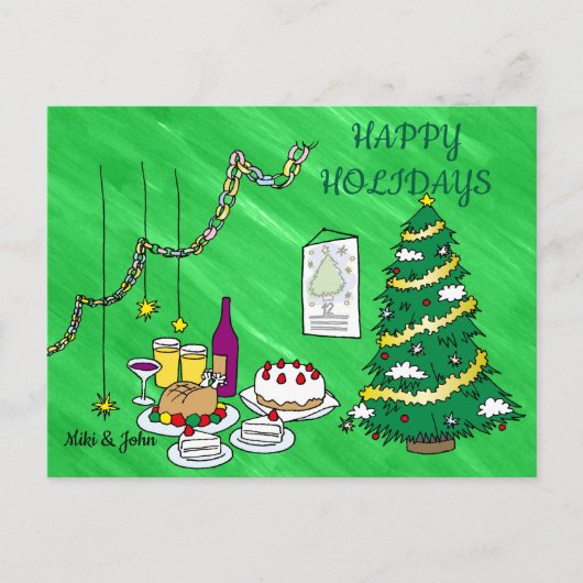 Custom Fun Modern Green Christmas Holiday Postcard Feestdagenkaart (Voorkant)