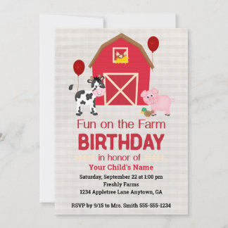 Custom Fun on the Farm Birthday Gingham Kaart