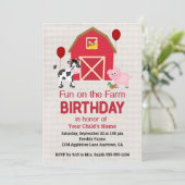 Custom Fun on the Farm Birthday Gingham Kaart (Staand voorkant)