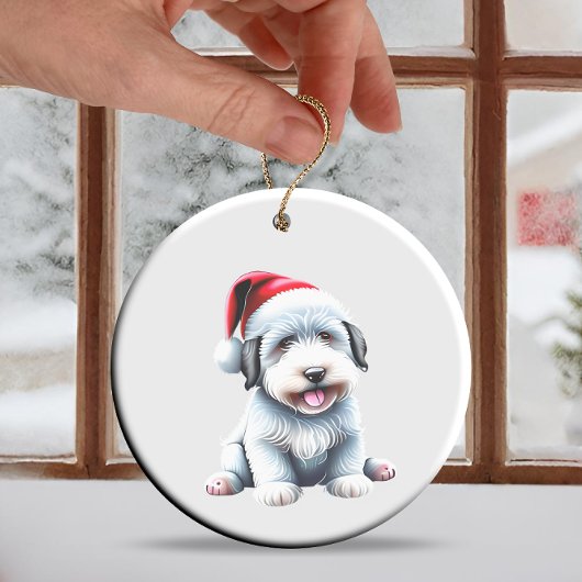 Custom Fun Oud Engels Sheepdog Christmas Dog Keramisch Ornament