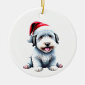 Custom Fun Oud Engels Sheepdog Christmas Dog Keramisch Ornament (Voorkant)