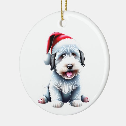 Custom Fun Oud Engels Sheepdog Christmas Dog Keramisch Ornament (Links)