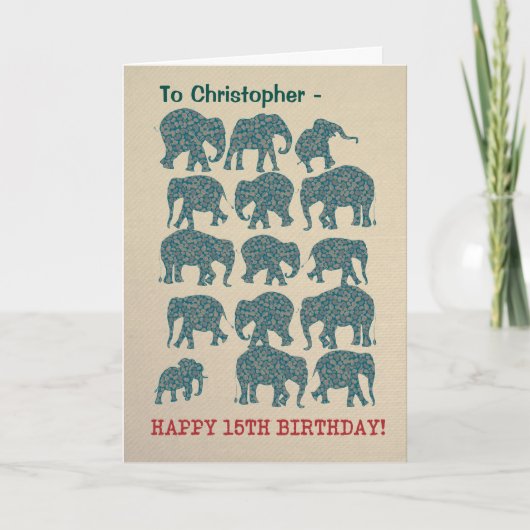 Custom Fun Paisley Olifanten 15e Verjaardag Kaart (Voorkant)
